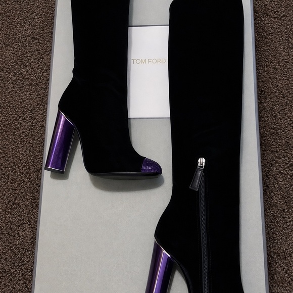 Tom Ford Black and Purple Heeled Boots - Picture 2 of 12